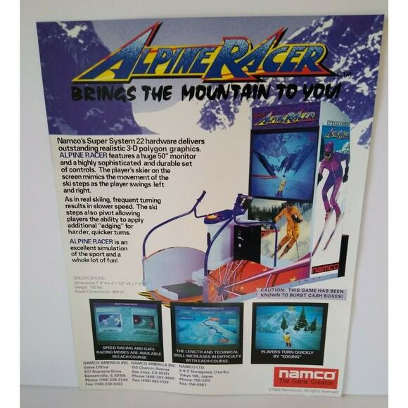 Alpine Racer Arcade FLYER Original 1995 NOS Video Game Skiing Sport Vintage Reto - Picture 3 of 5
